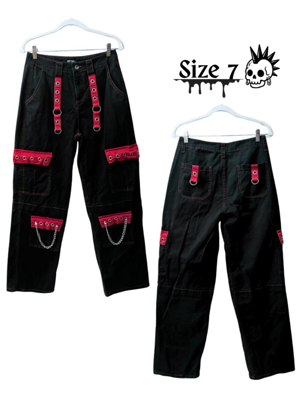 Deadstock Hot Topic Black Red Tripp Cargo Pants Goth Punk Emo Mall Goth / Y2K
